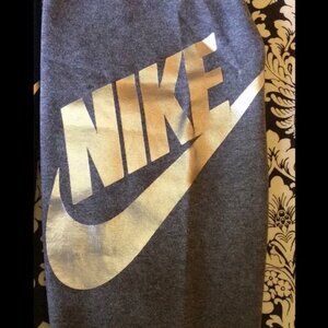 NIKE Sportswear Grey Leggings with Silver Metallic Logo (Size L)